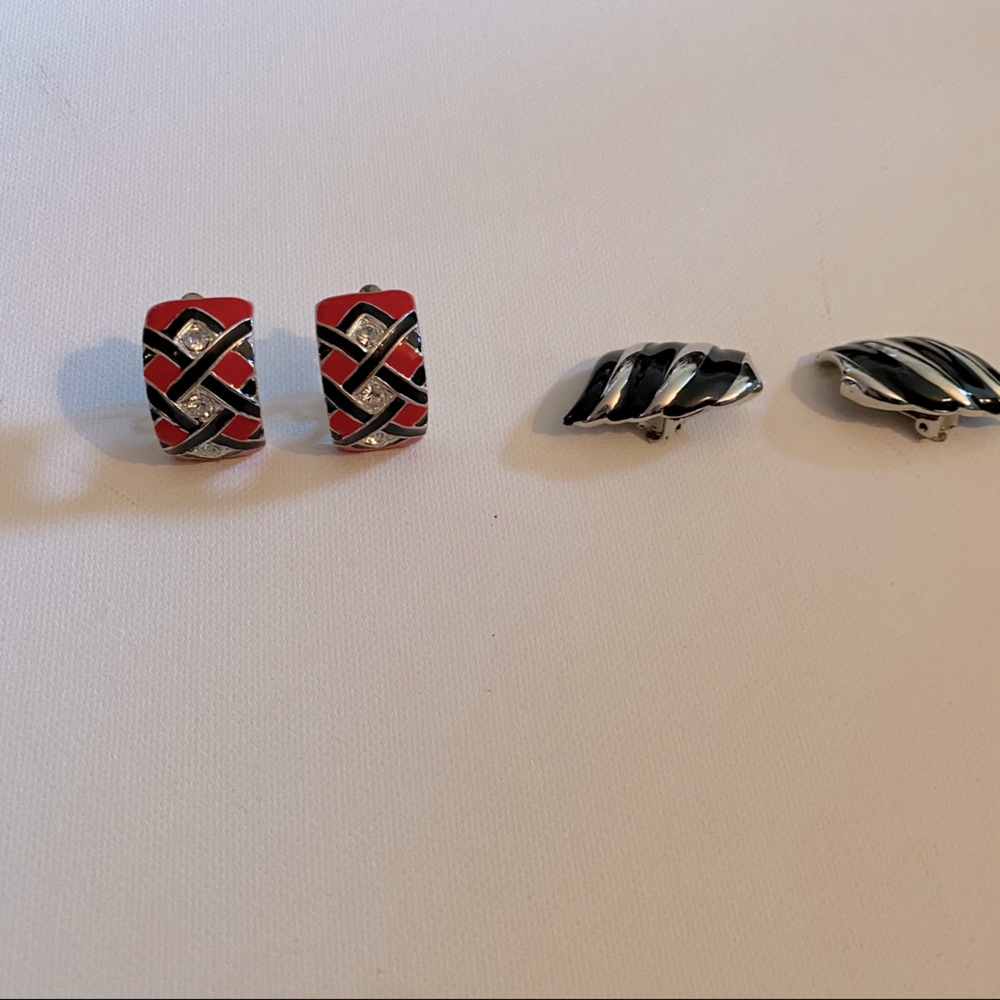 Set of Two Vintage Geometric Clip On Earrings